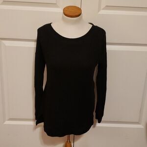 1.State Womens Black Lattice Weave Back Waffle Knit Casual Top‎ Size Small